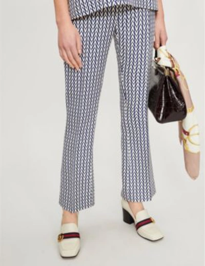 Shop Valentino Optical Slim-fit Wool And Silk-blend Trousers In Almond Pure Blue