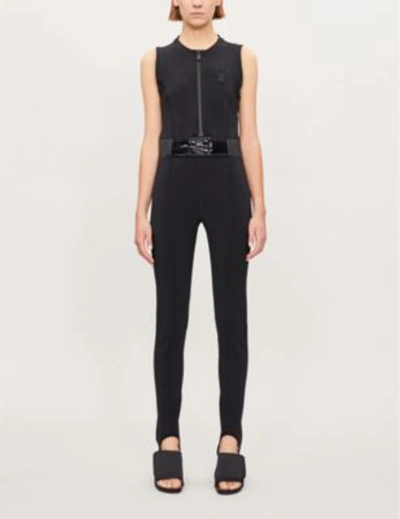 Shop Moncler Belted Shell Jumpsuit In Black