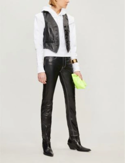 Shop Mm6 Maison Margiela Contrast-stitch Leather Waistcoat In Black