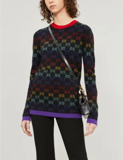 Shop Gucci Gg-intarsia Wool Jumper In Black Multi