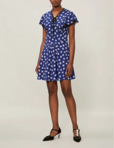 Shop Miu Miu Floral-print Stretch-crepe Dress In Bluette