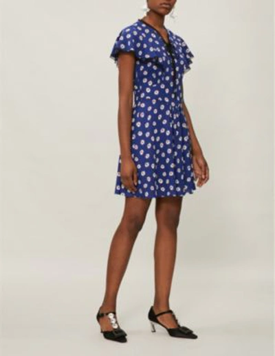 Shop Miu Miu Floral-print Stretch-crepe Dress In Bluette