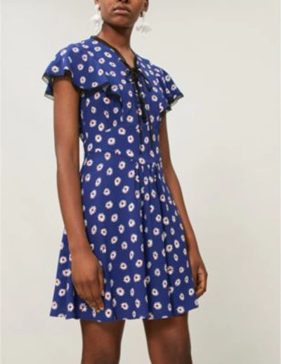 Shop Miu Miu Floral-print Stretch-crepe Dress In Bluette