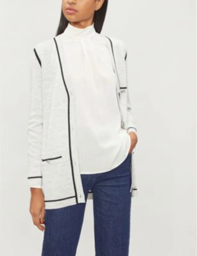 Shop Claudie Pierlot Maxi-long Wool-blend Cardigan In Mottled Grey