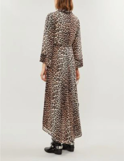 Shop Ganni Ladies Brown And Black Leopard All-over Polka Dot Print Mullin Georgette Dress