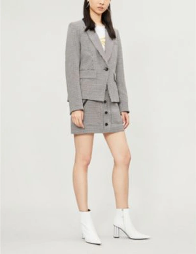 Shop Veronica Beard Monroe High-waist Dogstooth Cotton-blend Mini Skirt In Black/white