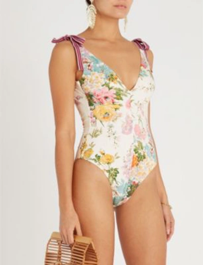 Shop Zimmermann Heathers Tie-shoulder Swimsuit In Garden Floral