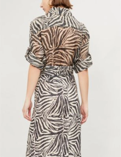 Shop Zimmermann Black And White Corsage Safari Python-print Linen And Silk-blend Shirt In Zebra