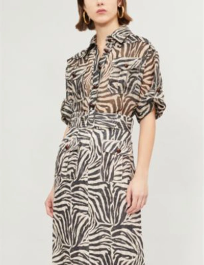 Shop Zimmermann Black And White Corsage Safari Python-print Linen And Silk-blend Shirt In Zebra