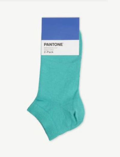 Shop Pantone Ankle Cut Cotton-blend Socks Pack Of Two In Indian Green