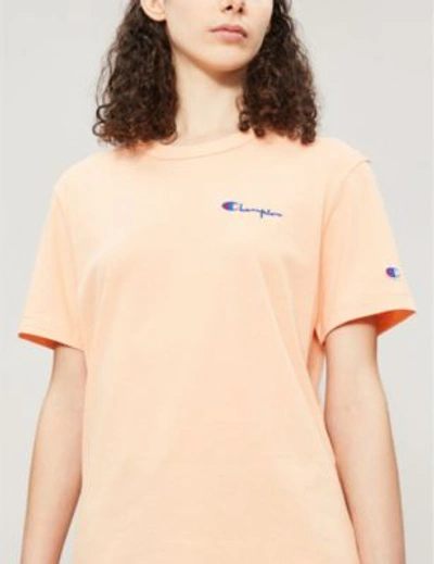Shop Champion Logo-print Cotton-jersey T-shirt In Peach