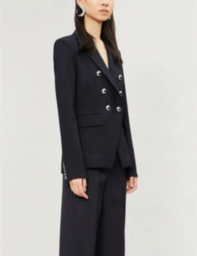 Shop Veronica Beard Miller Dickey Double-breasted Woven Jacket In Navy