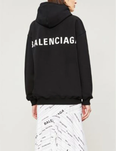Shop Balenciaga Women's Black Logo-print Cotton-jersey Hoody