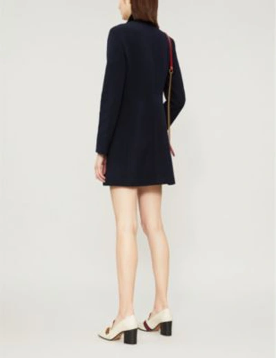 Shop Gucci Velvet-trimmed Wool-blend Coat In Ink Mc