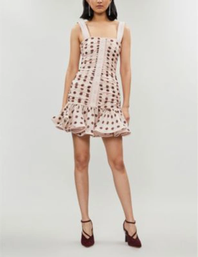 Shop Zimmermann Nude Floral Corsage Linen And Silk-blend Mini Dress In Nude Cocoa