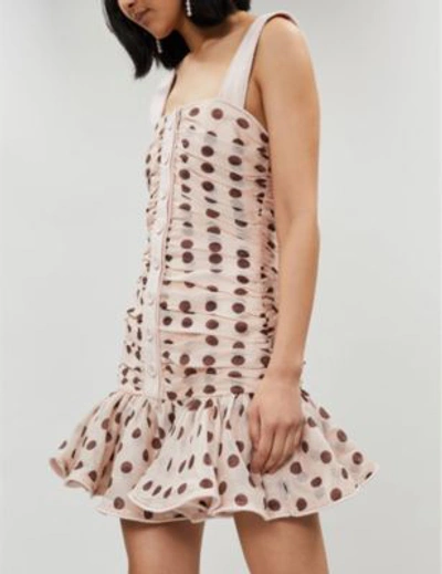 Shop Zimmermann Nude Floral Corsage Linen And Silk-blend Mini Dress In Nude Cocoa