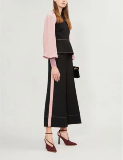 Shop Roksanda Hasani Side-stripe Wide-leg Crepe Trousers In Black