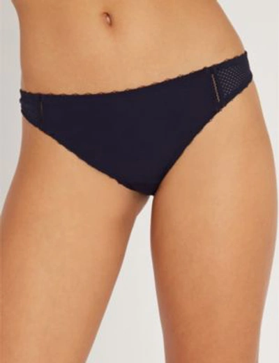 Shop Stella Mccartney Stretch-jersey And Mesh Thong In Navy