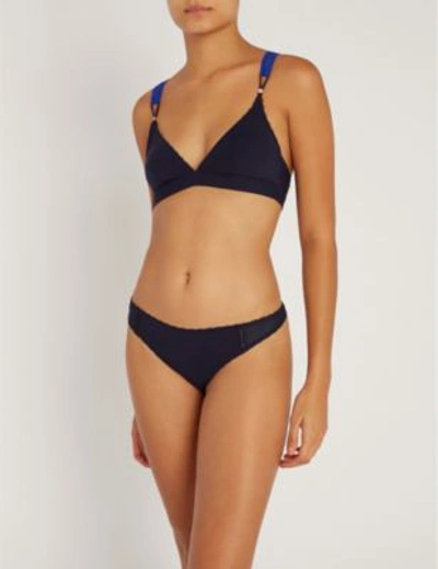 Shop Stella Mccartney Stretch-jersey And Mesh Thong In Navy