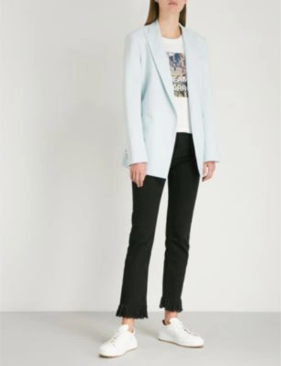 Shop Maje Double-breasted Woven Jacket In Bleu Ciel