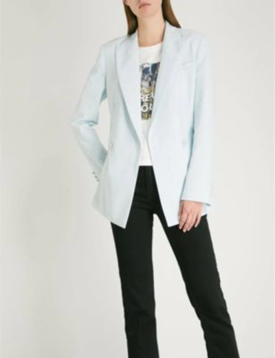 Shop Maje Double-breasted Woven Jacket In Bleu Ciel