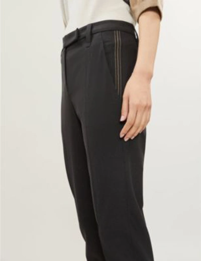Shop Brunello Cucinelli Tapered Cropped Wool-blend Trousers In Charcoal