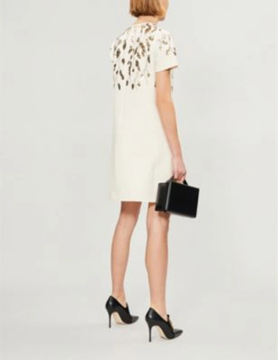 Shop Valentino Embellished Wool And Silk-blend Dress In Avorio Oro