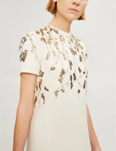 Shop Valentino Embellished Wool And Silk-blend Dress In Avorio Oro