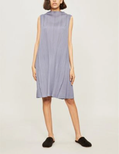 Shop Issey Miyake Skew Pleated Midi Dress In Grey