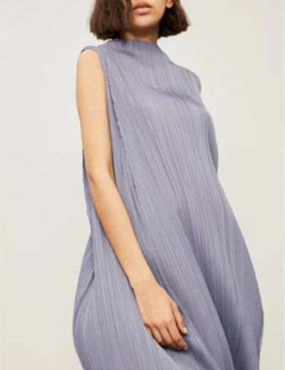 Shop Issey Miyake Skew Pleated Midi Dress In Grey