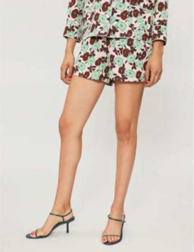Shop Sandro Floral-print Crepe Shorts In Petal