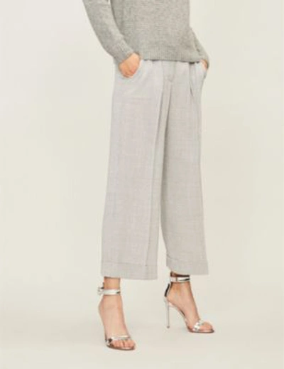 Shop Max Mara Women's Grey Dax Checked Straight Cropped Wool Trousers
