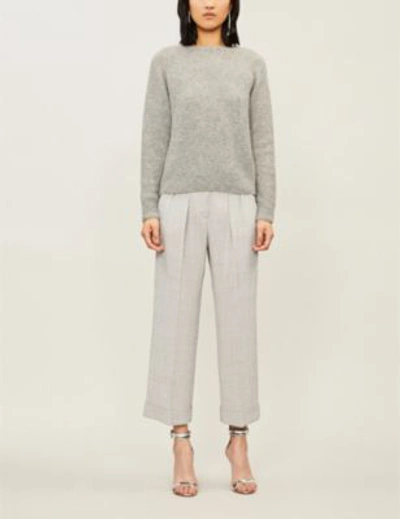 Shop Max Mara Women's Grey Dax Checked Straight Cropped Wool Trousers