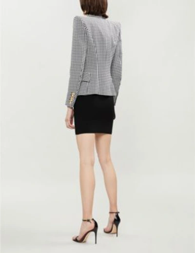 Shop Balmain Double-breasted Houndstooth Cotton-blend Jacket In Black White