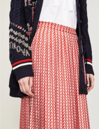 Shop Valentino Logo-print Silk-twill Skirt In Almond Brick