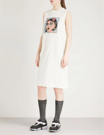 Shop Prada Comic Print-appliqué Cotton-jersey Dress In Cedro