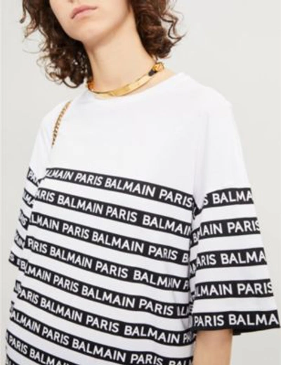 Shop Balmain Oversized Logo-stripe Cotton-jersey T-shirt In White