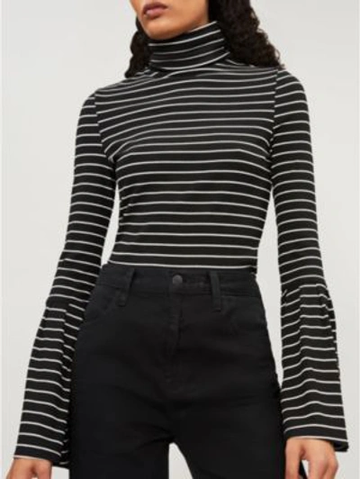 Shop Paige Ladies Black And White Stripe Kenzie Striped Stretch-modal Top In Black/white Stripe