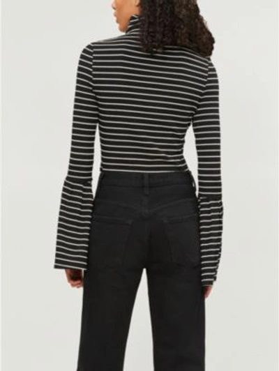 Shop Paige Ladies Black And White Stripe Kenzie Striped Stretch-modal Top In Black/white Stripe