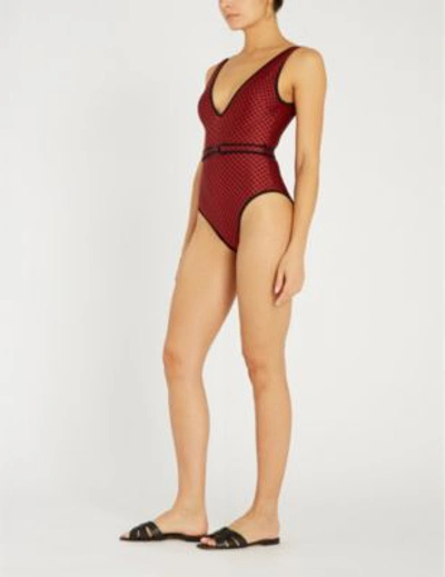 Shop Zimmermann Red Juno Belted Swimsuit In Red Dot