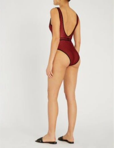 Shop Zimmermann Red Juno Belted Swimsuit In Red Dot
