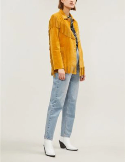 Shop Isabel Marant Fringe-trimmed Suede Jacket In Amber Gold