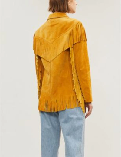 Shop Isabel Marant Fringe-trimmed Suede Jacket In Amber Gold