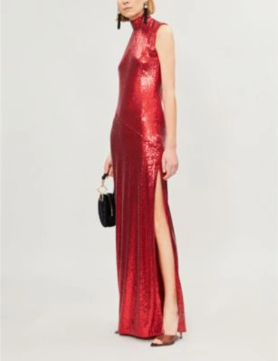 Shop Galvan Galaxy Sequinned Maxi Dress In Red