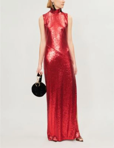 Shop Galvan Galaxy Sequinned Maxi Dress In Red