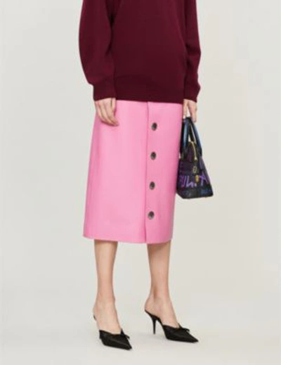 Shop Balenciaga Pink Button Leather Skirt