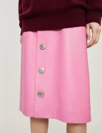 Shop Balenciaga Pink Button Leather Skirt