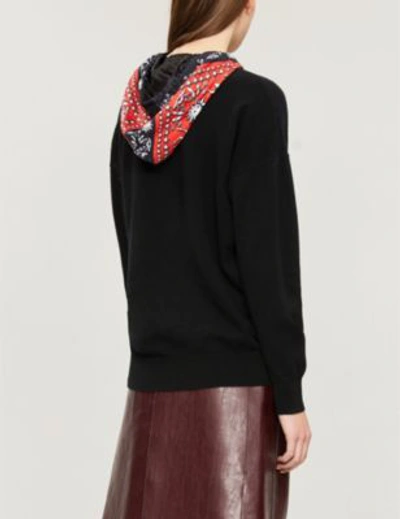 Shop Sandro Jonquille Printed-hood Wool And Cashmere-blend Hoody In Noir