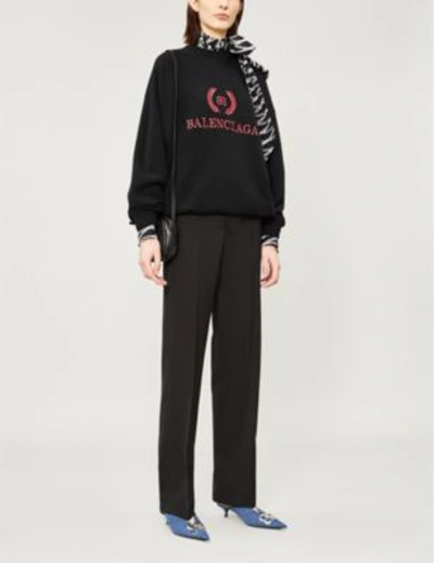 Shop Balenciaga Logo-embroidered Wool And Cashmere-blend Jumper In Black/red