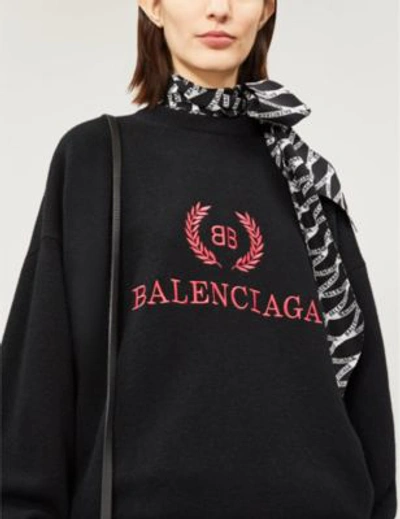 Shop Balenciaga Logo-embroidered Wool And Cashmere-blend Jumper In Black/red